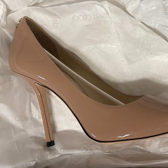 Jimmy Choo Love100 Ballet-Pink Patent-Leather Pointed Pumps with JC Emblem - Picture 11 of 14